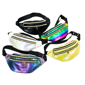 

Women Waist Bag Laser Fanny Pack Running Zip Belt Money Pouch Travel Holiday Bag Holographic Pockets Ladies Crossbody Chest Bag