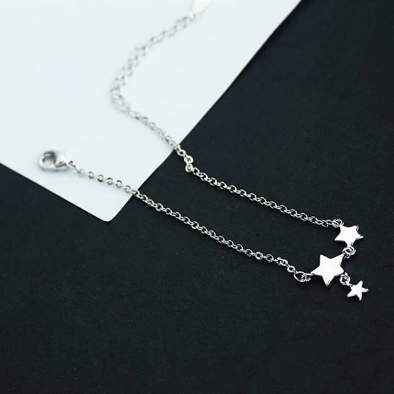 New Fashion Three Stars Pendant Anklets Bracelet 925 Sterling Silver Simple Charm Star Ankle Chain For Women&Girl Jewelry Gift