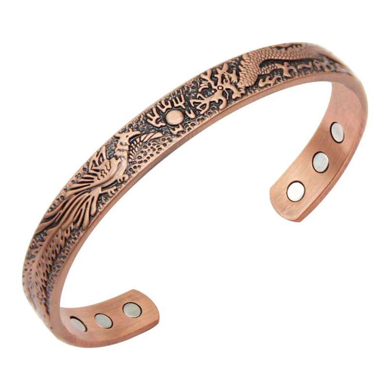 3000 Gauss Open Cuff Adjustable Bracelets for Women Health Energy Magnetic Bangles Dragon Pattern Pure Copper Bracelets& Bangle