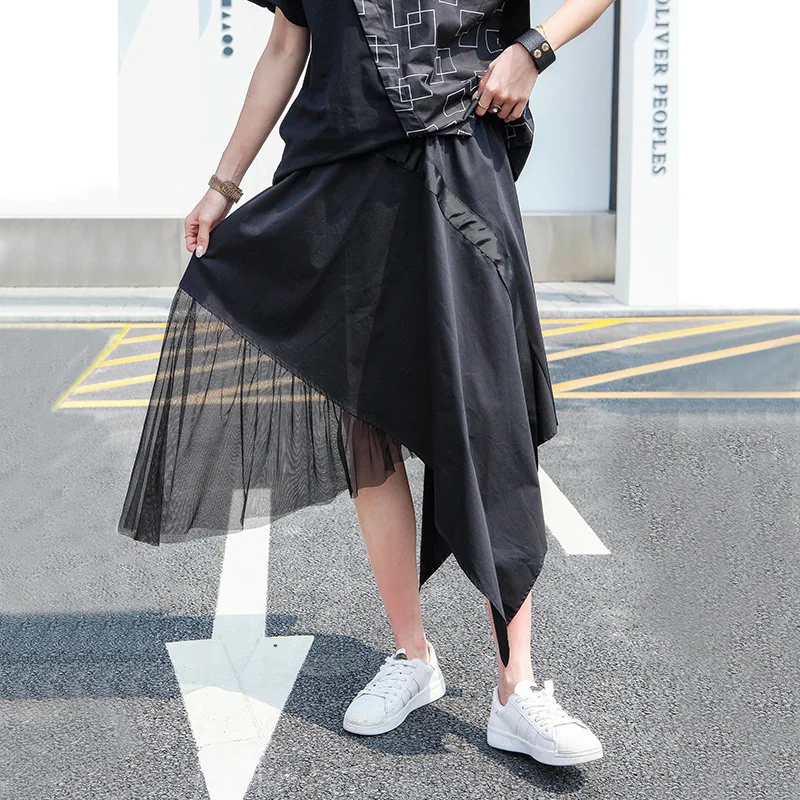 

Fashion Punk Style Patchwork Mesh Skirts for Women Irregular Skirt Womens Summer Solid Versatile Skirts Woman 2020 New