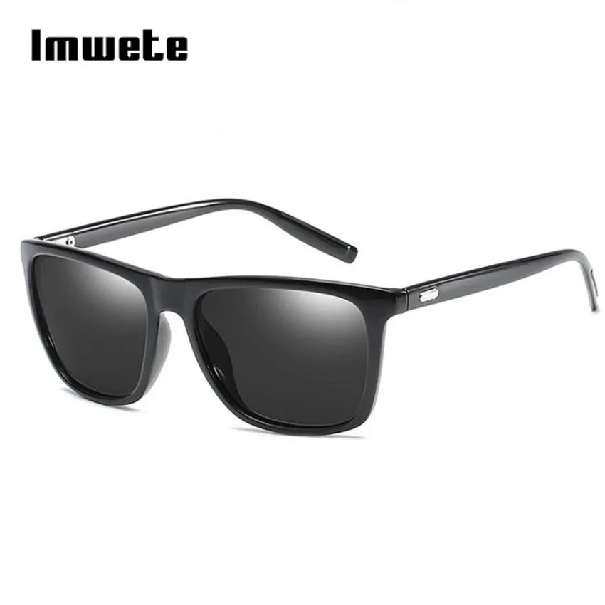 Imwete, мужские поляризованные солнцезащитные очки, классические, квадратные, черная оправа, для вождения, солнцезащитные очки, мужские, брендовые, UV400 очки
