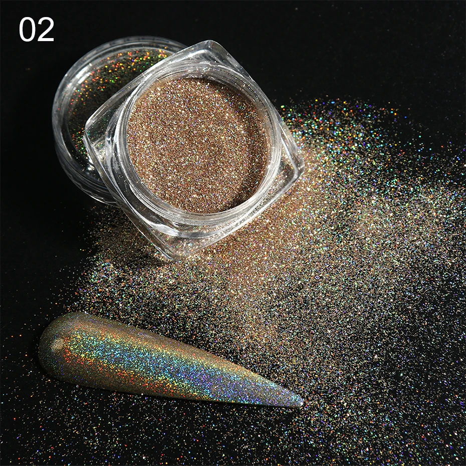 Holographic Nail Glitter Powder Laser Dipping Sequins Pigment Nail Art Gradient Mirror Chrome Dust Shining Polish Flakes BE1028-2 (6)
