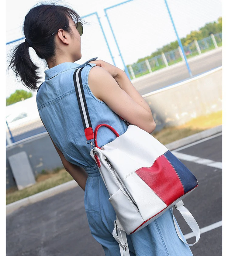 Temperament Ladies Backpacks New Korean Version Fashion Bagpack Pu Contrast Crossbody Bags Personality