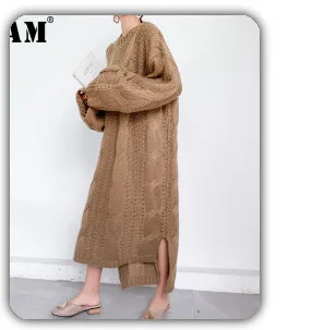 [EAM] Women Black Pattern Printed Long Spaghetti Strap Dress New Sleeveless Loose Fit Fashion Tide Spring Summer 2020 1DA358