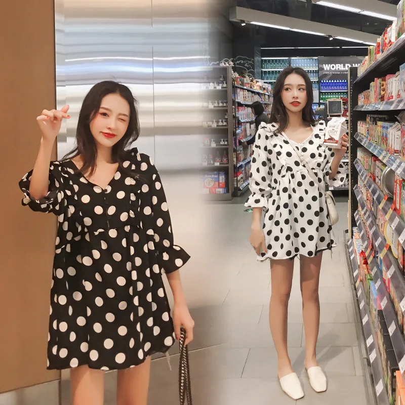 

Maternity Clothes 2019 Summer New Style Korean-style Fashion Polka Dot Chiffon Loose-Fit Slimming Pregnant Women Dress