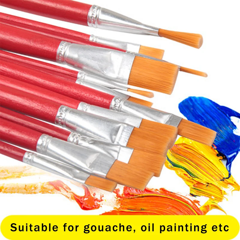 10 Pcs Flat Paint Brushes, 1 Inch Oil Painting Brushes Moderate Hardness  Paint Brushes Watercolor Acrylic Paint Brush for Acrylic Watercolor Oil