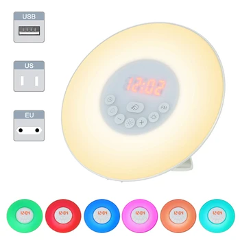 

Digital Clock with FM Radio Wake Up Light Alarm Clock Sunrise Sunset 7 Color Light 6 Nature Sound Snooze Function Touch Control