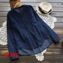 Aliexpress - Plus Size S-5XL Jean Blouse Autumn Stand Collar Long Sleeve Women Blouses Solid Office Shirt Casual Tops Blusas Chemise Femme