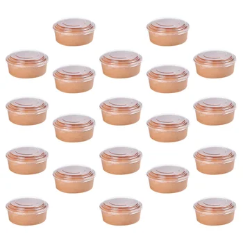 

20pcs Disposable Kraft Paper Bowls Fruit Salad Bowl Food Packaging Containers Party Favor (16oz, with Lid)