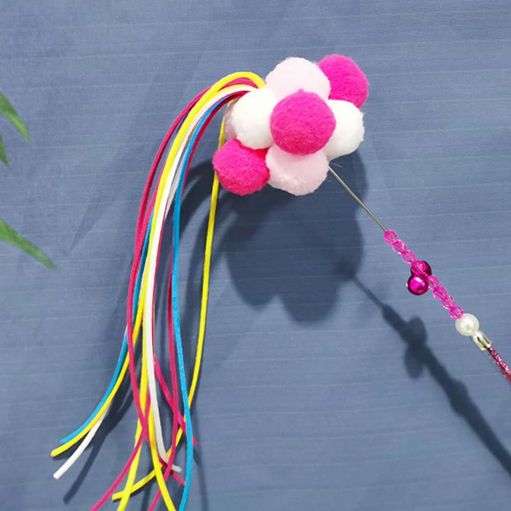 Pink Color 3PCS Cat Wand Toys Interactive Pom Pom Tassels Feather Cat Teasers Pet Stick Toys For Animals Pet Cats Entertainment