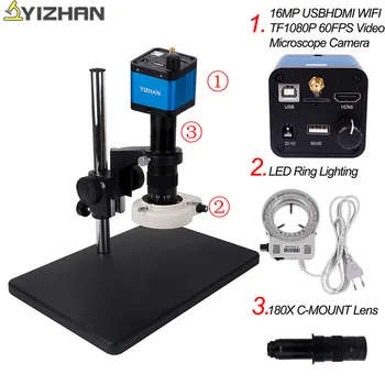 

HD 16MP HDMI USB Digital Electronic Video Microscope Camera+ 180X C mount lens+LED Ring Light + Stand Holder For PCB Repair
