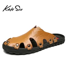 KATESEN/Новое поступление; фирменные шлепанцы высокого качества ручной работы; Летняя обувь из натуральной коровьей кожи; Модные мужские пляжные сандалии; вьетнамки