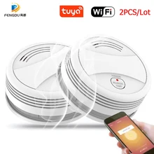 2 шт пожарный Wi-Fi детектор дыма беспроводной детектор дыма туя приложение управление домашней дымовой сигнализации Wi-Fi rookmelder датчик дня