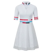 Женское кружевное платье для гольфа, женское облегающее мини-платье с v-образным вырезом и коротким рукавом, элегантные модные спортивные мини-платья D0808