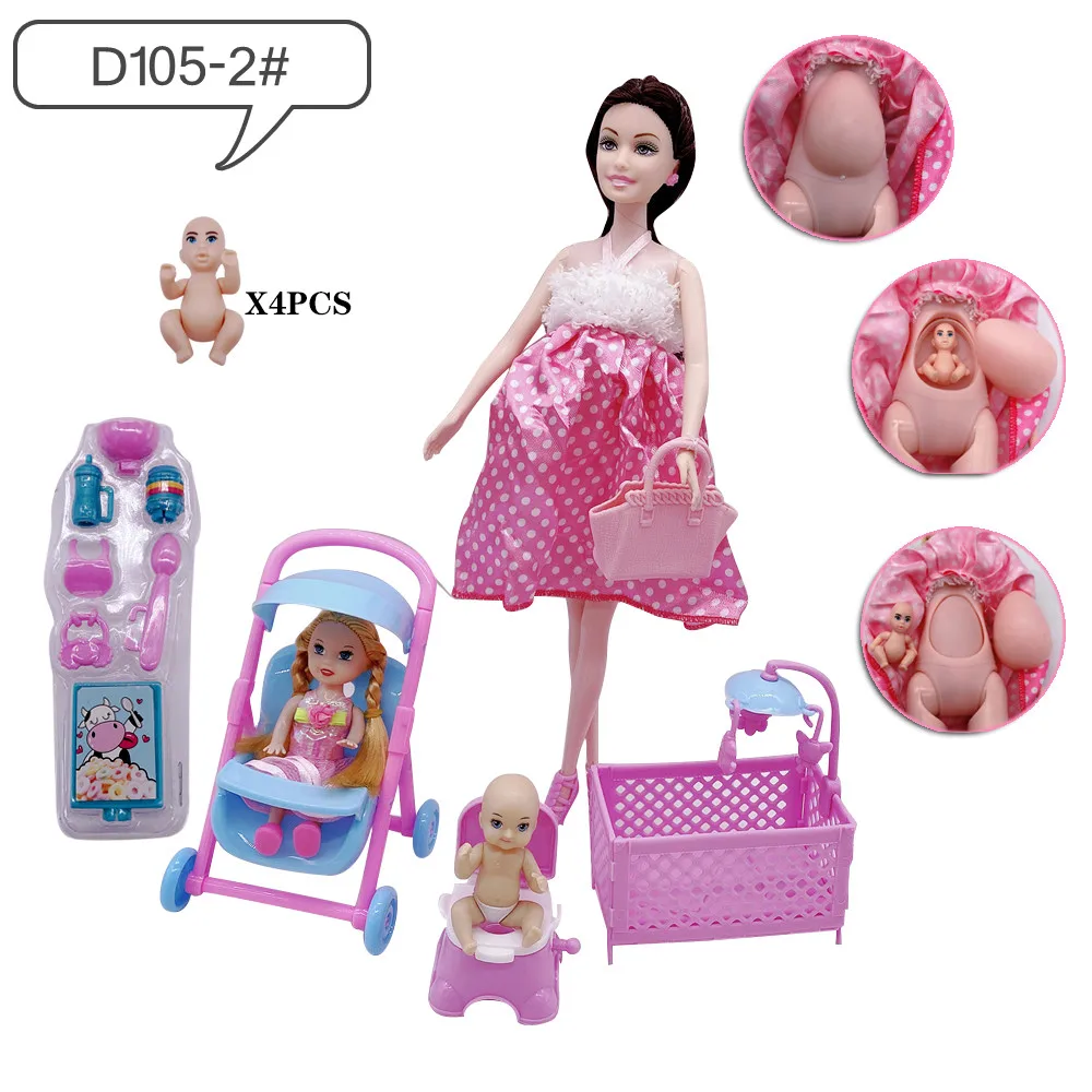 

11.5"/5"Fashion New Pregnant Doll Multi-joint Mom and Daughter Combination Dog Walking Children's Toy Best Christmas Gif