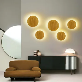

Nordic Creative Solid Wood Living Room Background Light Interior Decoration Art Modern Minimalist Corridor Aisle LED Wall Lamp