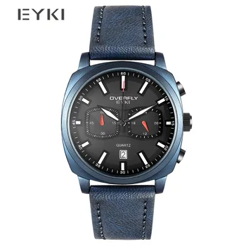 

EYKI Men Luminous Calendar Watch Sport Watches Waterproof Quartz Wristwatch Fashion Square Leather Watch Clock Relogio Masculino