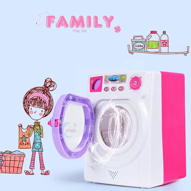 Eletronic Children Pretend Play Mini Roller washing machine With Sound and Lights emulational Water effluent Baby Girls Toy GIft 4