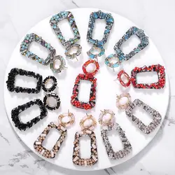 Boho Rhinestone круглые свисающие серьги для женщин модные квадратные полые эффектные блестящие яркие подвески серьги Шикарные аксессуары