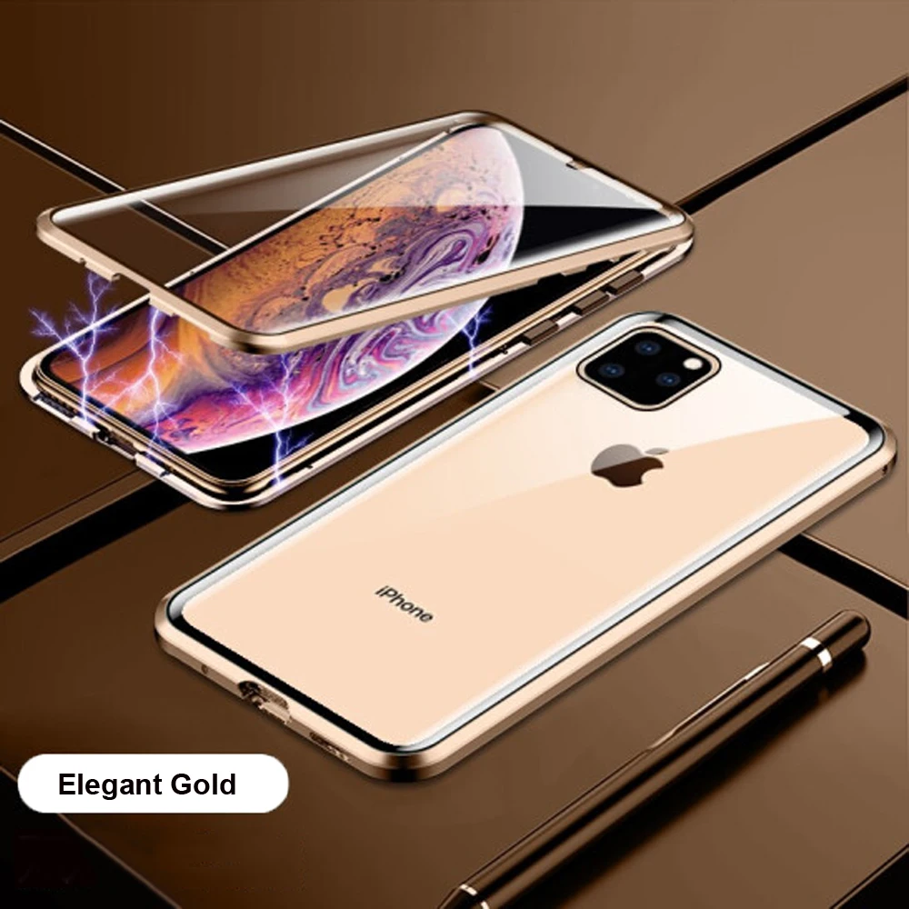 Elegant Gold Для iPhone 11 Pro Max чехол для телефона 360 ° полный корпус прозрачный передний задний закаленное стекло CaseMagnetic для iPhone 7 8 Plus X XR XS MAX - Цвет: Elegant Gold