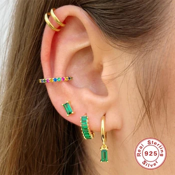 

Aide 2PCs 8mm 925 Sterling Silver Earrings Rainbow CZ Ear Bone Piercing Buckle Hoop Earring for Women lovers' Girl Fine Jewelry