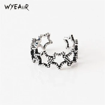 

WYEAIIR Retro Hollow Thai Silver Stars Fresh Cute Simple 925 Sterling Silver Female Resizable Opening Rings