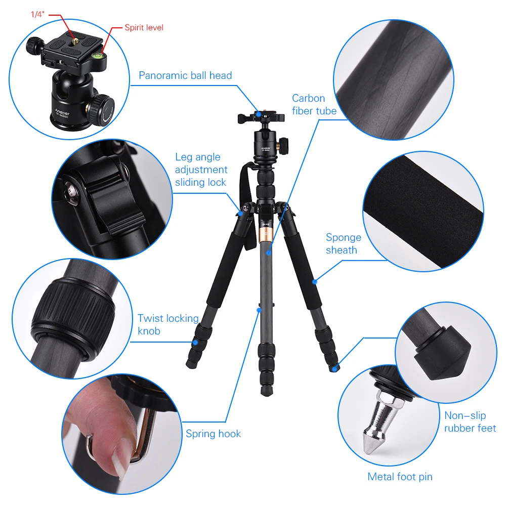 Andoer TP-668SC gorillapod Портативный углеродного волокна штатив для фотографии туристический штатив монопод с панорамной шариковой головкой