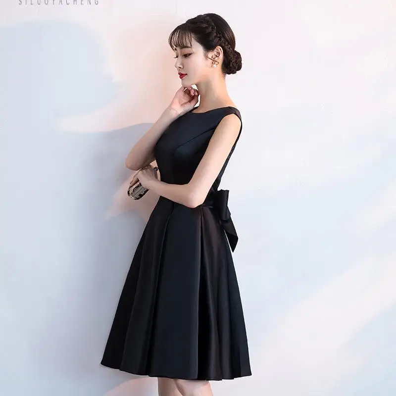 O-Neck Womans Party Dress Sleeveless Short Evening Cheongsam Sexy Slim Dress Marriage Gown Wedding Qipao Lady Clothes Vestido - Цвет: Черный