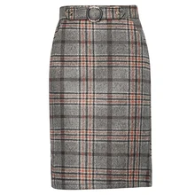 Элегантные офисные платья твид клетчатая миди юбка плюс размер осень зима шерсть Высокая талия прямое длины до колена Юбки Женские 363