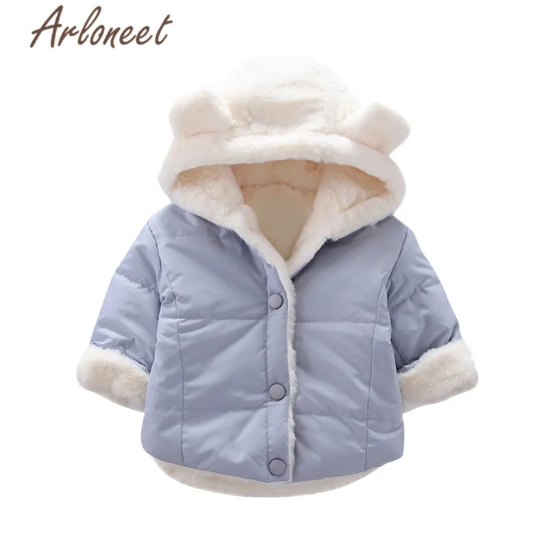 ARLONEET пальто для малышей теплое зимнее плотное пальто для девочек Свободная куртка на пуговицах верхняя одежда с капюшоном и медвежьими ушками хлопковое пальто куртка для маленьких девочек