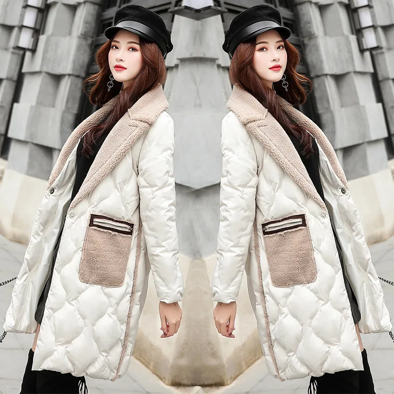 

INS Cotton Coat Women's Fashion Mid-length 2018 Winter New Style Korean-style Slim Fit Lambs Wool Joint Thick down Feather Cotto