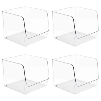 

4Pcs Plastic Storage Bins Clear Pantry Organizer Box Bin Containers for Organizing Kitchen Fridge, Food, Snack Pantry