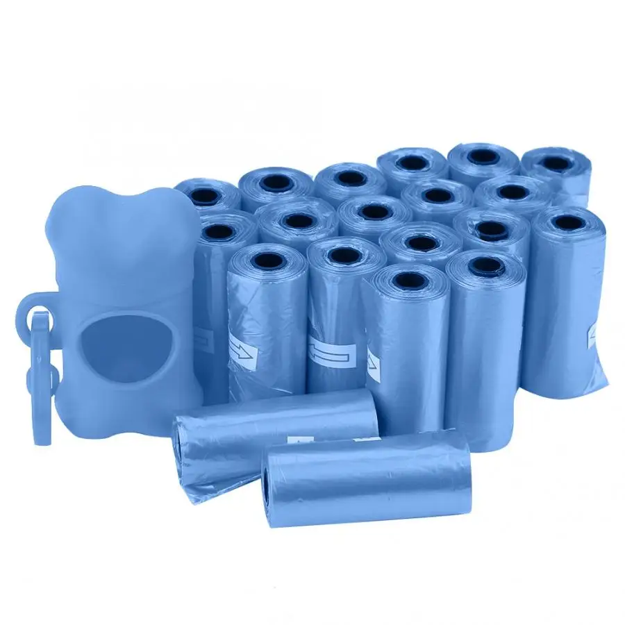 20 Rolls Pet Dog Bags Garbage Clean Dispenser Pet Dog Plastic Clean Trash Waste Bags with Bone Shape Bag Dispenser Holder - Color: Blue