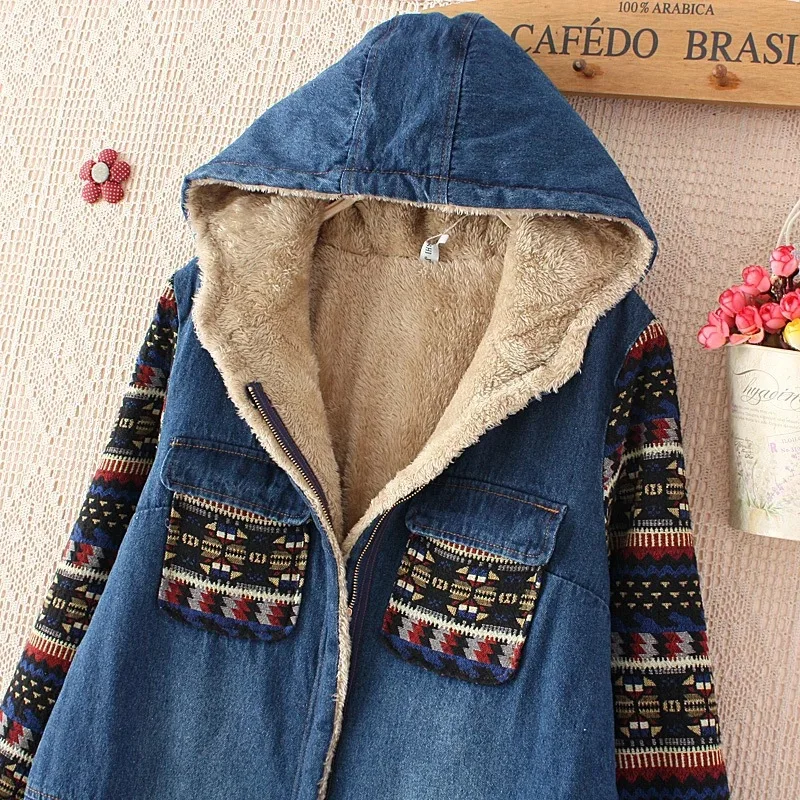 

2018 Winter New Style Cotton Coat Korean-style Versatile Applique Double Pocket Mid-length Hooded Cowboy Cotton-padded Clothes 9