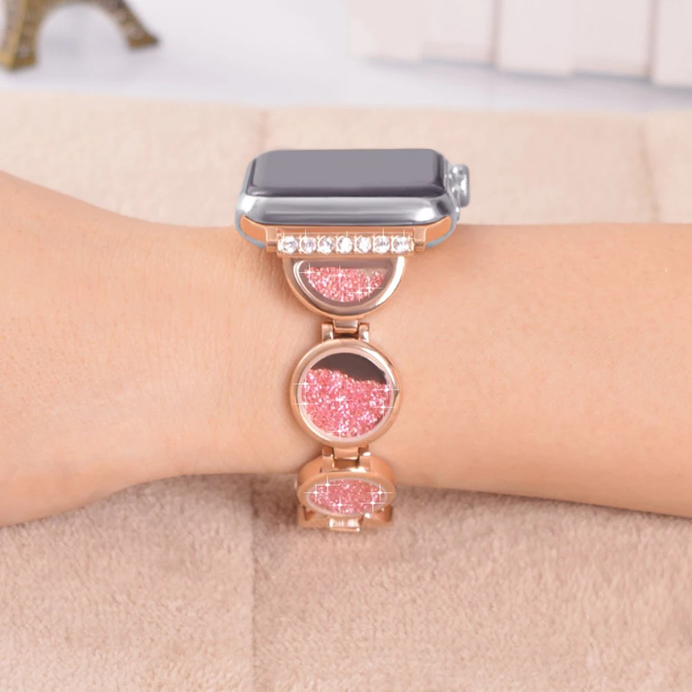 Роскошное с камнем браслет с песочным рисунком браслет из нержавеющей стали для Apple Watch series 1 2 3 42 мм 38 мм Алмазный ремешок для iwatch series 4 40 мм 44
