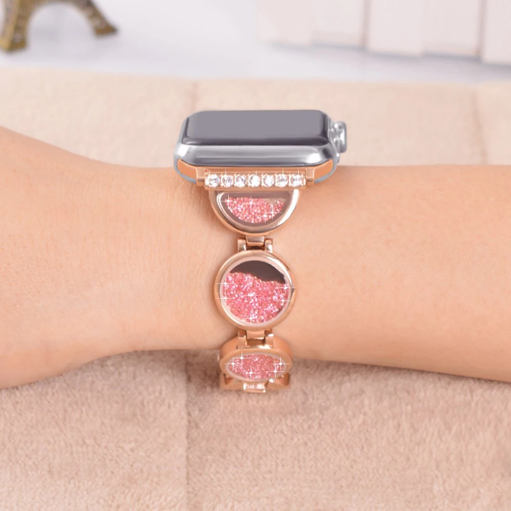 Роскошное с камнем браслет песочным рисунком из нержавеющей стали для Apple Watch 1 2 3