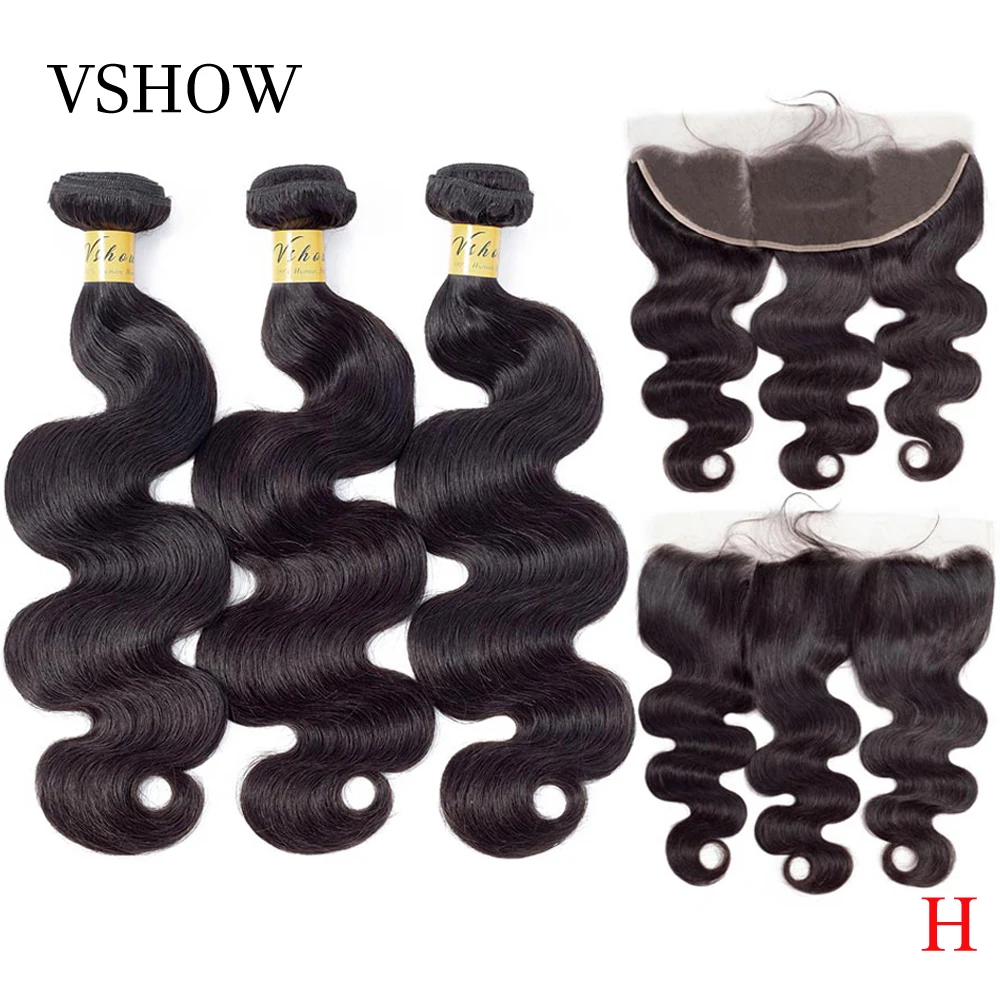 

VSHOW Malaysian Body Wave Human Hair Weave Bundles With Frontal Closure 13x4 Remy Human Hair Extension 3/4 Bundles With Frontal