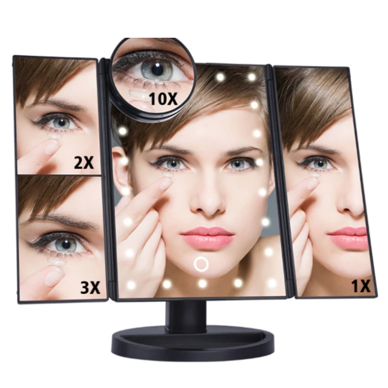 

Backlit Makeup Mirror Led 1X 2X 3X 10X Magnifying Vanity Cosmetics Fold Desktop Mirror Lamp 22 LED Light Touch Screen Mirror
