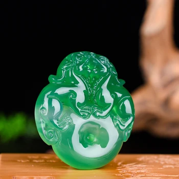 

Natural Green Agate Pixiu Pendant Necklace Charm Jewellery Fashion Accessories Hand-Carved Man Woman Luck Amulet Gifts Free rope