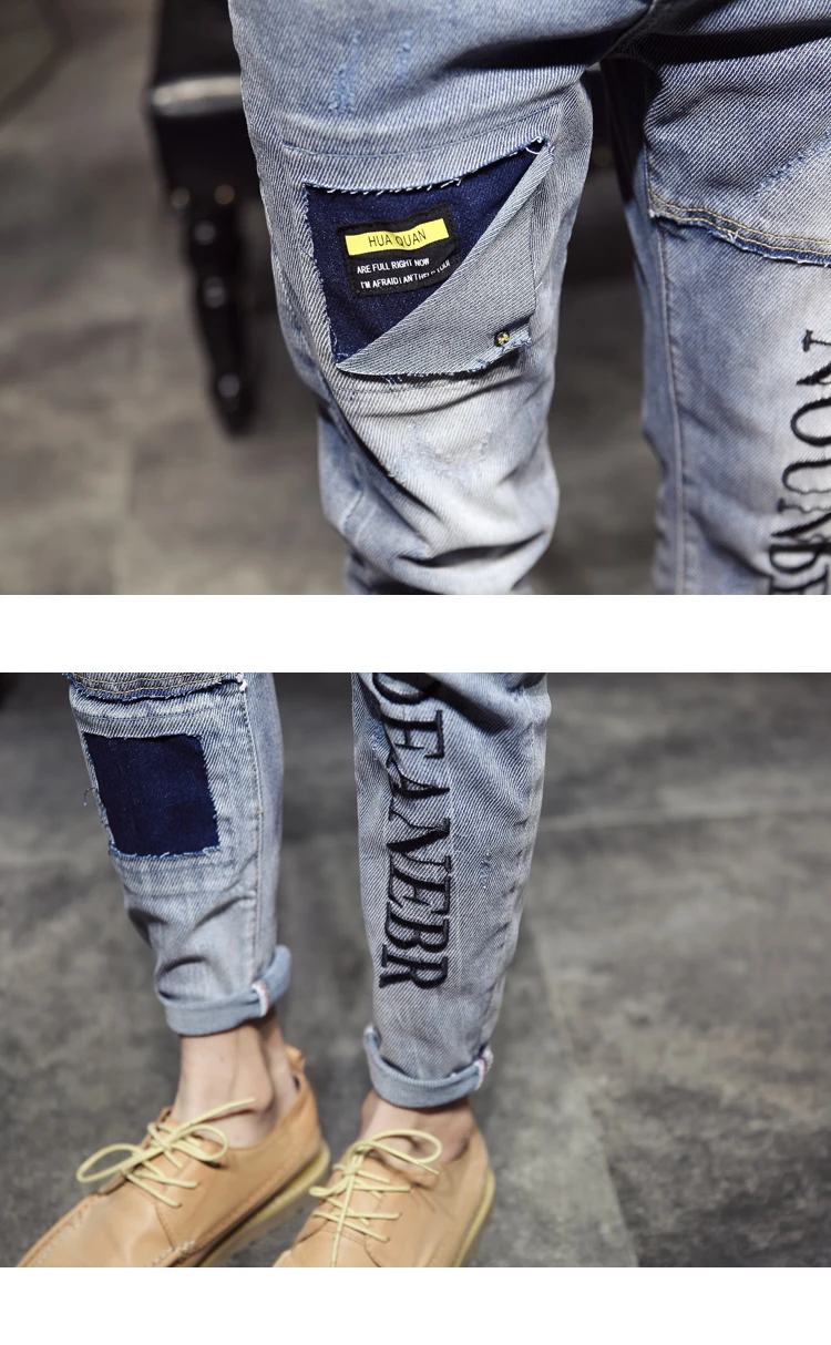 Mannen режим Винтаж Рваные джинсы облегающие скини молния джинсовые Broek Vernietigd Verzwakte Broek краткое Afdrukken Broek джинсы Hombre