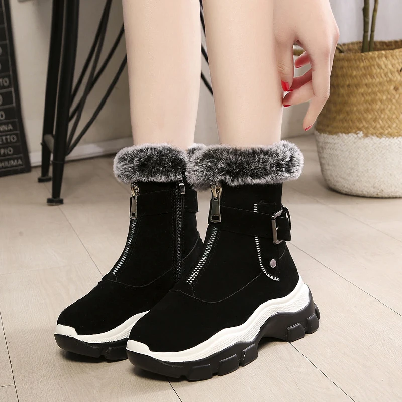Baideng/женские зимние ботинки, визуально увеличивающие рост на 5 см; замшевые кроссовки на молнии; высокие теплые спортивные кроссовки; удобная зимняя обувь на меху