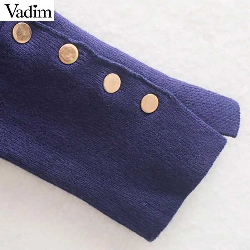 Женское элегантное платье vadim, v-образный вырез, вязаный тонкий свитер, дизайн крестообразной формы, длинные рукава, пуговицы, эластичный Однотонный пуловер, женские шикарные топы HA460
