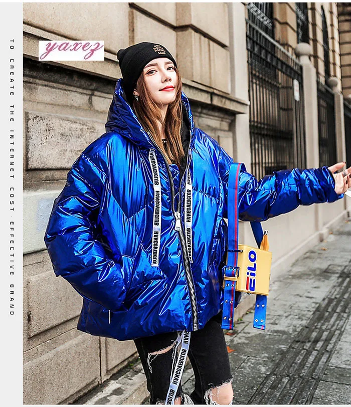 Women's Glossy Puffer Parkas Winter Hooded Thicken Warm Oversized Outerwear Jackets Female Korean Winter Loose Coat Women