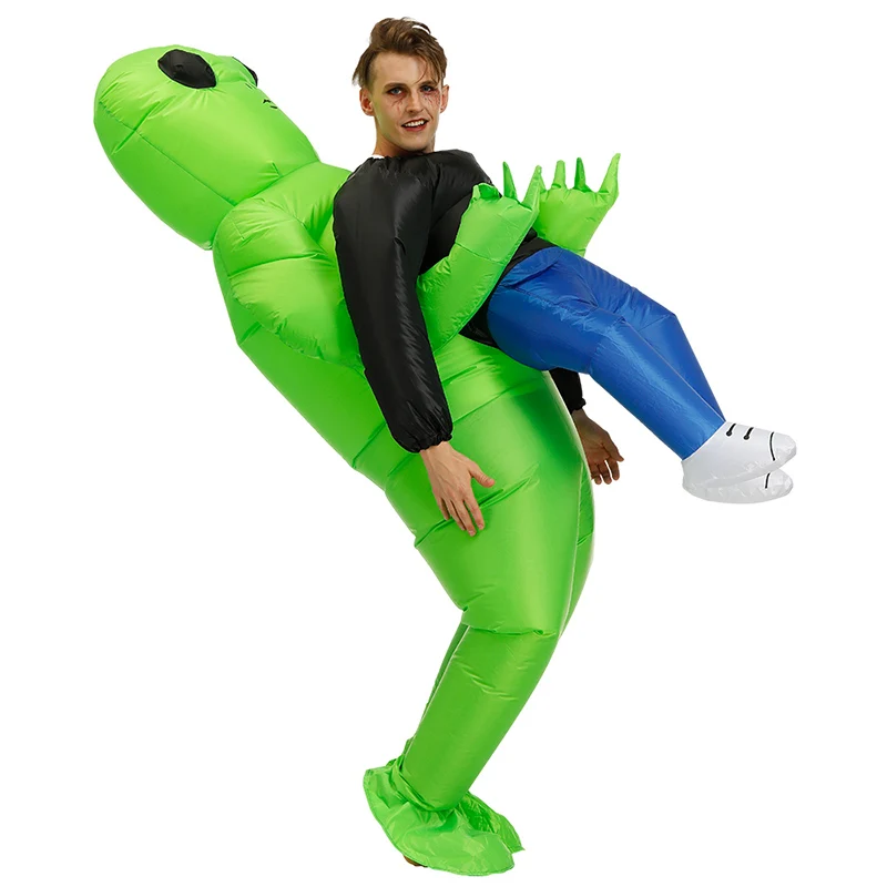 

2019 Newly Green Alien Props Inflatable Suit Carrying Human Costume Inflatable Funny Blow Up Suit Cosplay For Party IR-ing