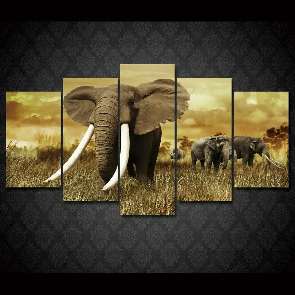 

Africa Elephants Posters 5 pcs Modern Home Wall Decor Canvas Picture Art HD Print Painting On Canvas for Living Room Unframe