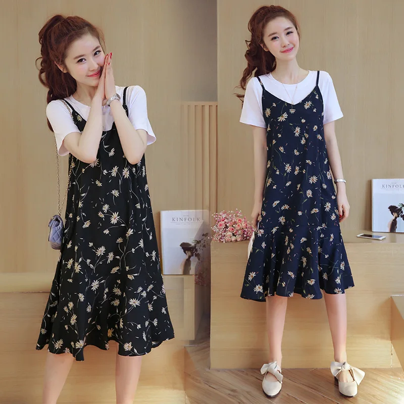 

Maternity Clothes 2019 Summer New Style Chiffon Camisole Pregnant Women Dress Fashion Floral Pregnant Women Two-piece Dress