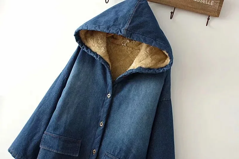 

2018 Winter Korean-style Mori Girl Line Simple Solid Color Loose-Fit Long Cowboy Cotton Coat Brushed And Thick Cotton-padded Clo