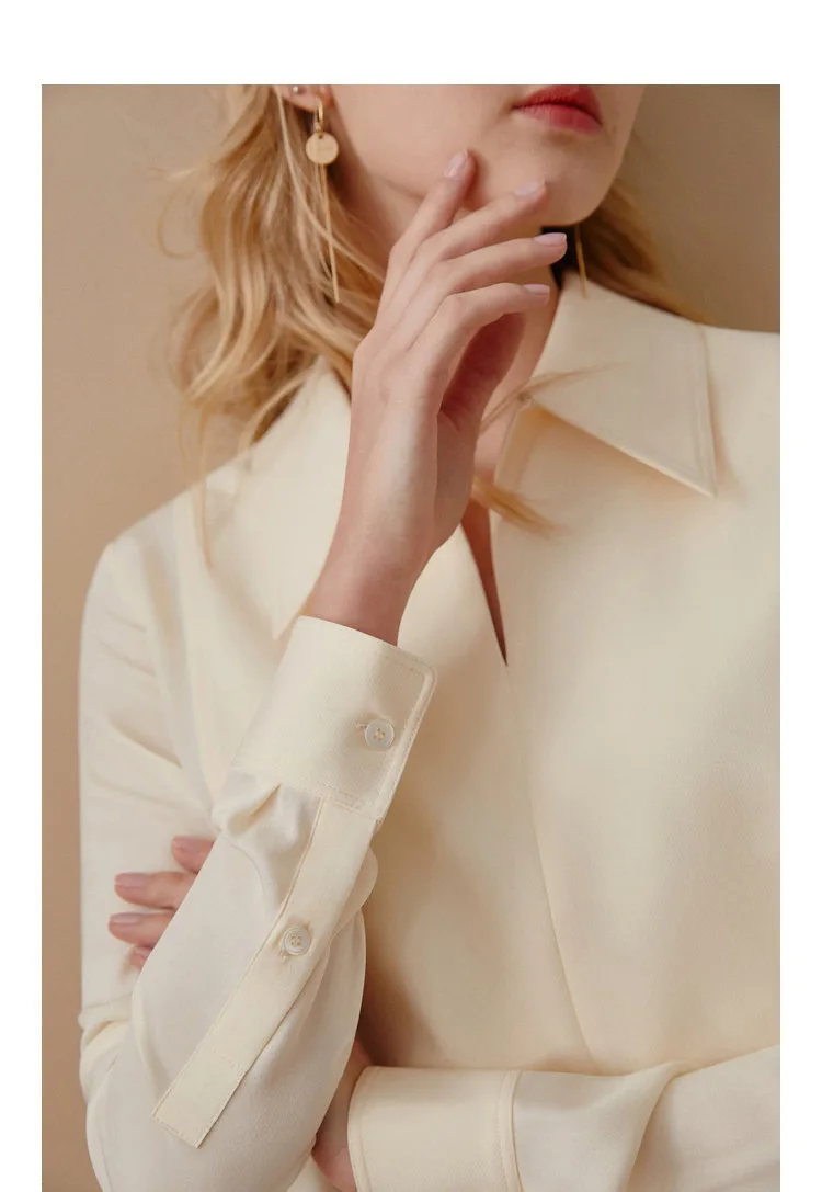 

Solid Color Silk Long Sleeve Shirts Women Simple Fashion Blouse Casual Loose Top Spring Summer