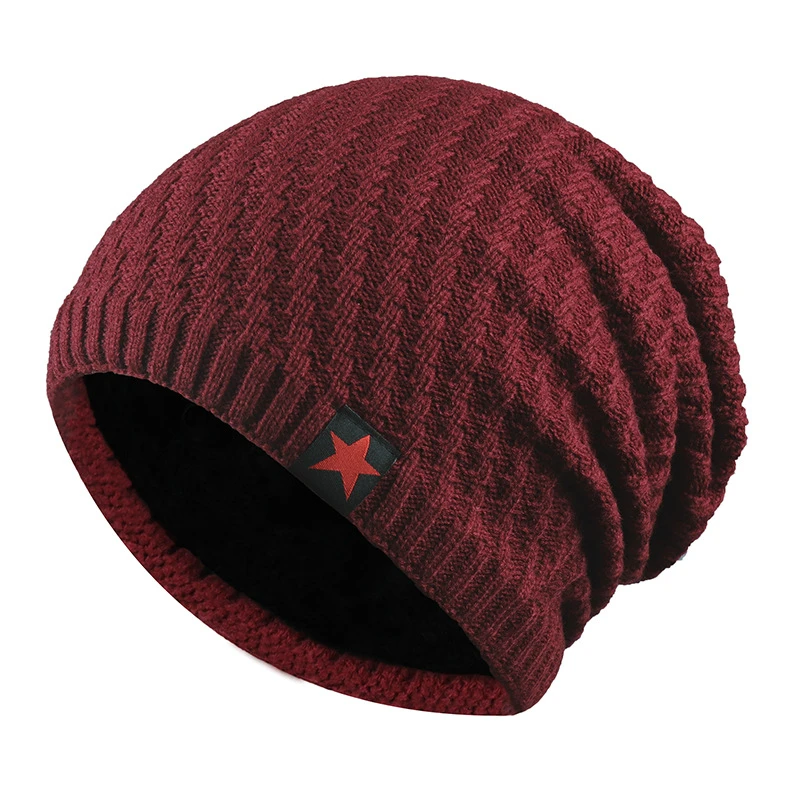 

2019 new autumn and winter men and women five-star wool hat men outdoor plus velvet knit hats warm skullcap hat ladies ski cap