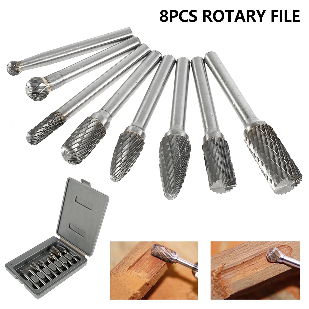 

8pcs Tungsten Carbide 1/4" 6mm Drill Bits Rotary Burrs Metal Diamond Grinding Woodworking Milling Cutters For Drill Bits